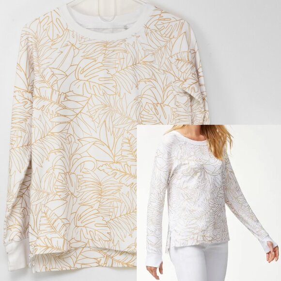 Tommy Bahama Tops - Tommy Bahama On Golden Frond Sweatshirt Pullover Gold Foil Leaf White Size XS